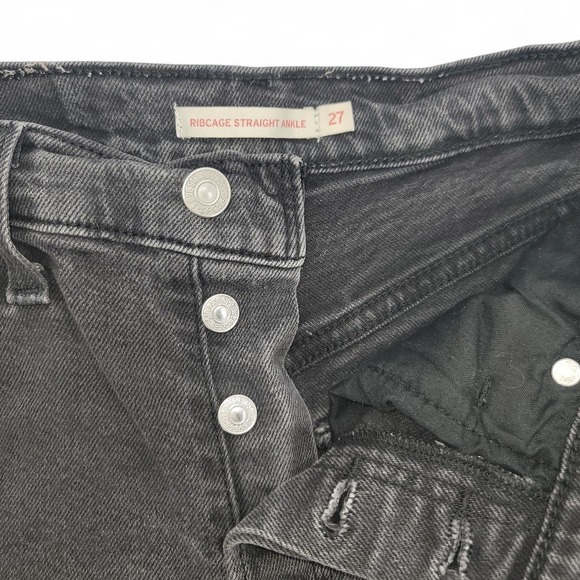 Levi's Ribcage‎ Straight Ankle Jeans W27 High Rise Black Wash Vintage Fit - Picture 3 of 7